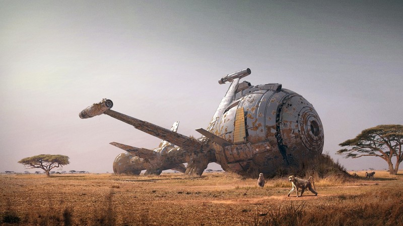 digital art, monkey, vehicle, spaceship, Captain Future, Comet (Captain Future), Florian de Gesincourt, ArtStation