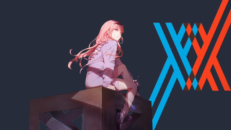 anime, anime girls, white skin, simple background, Darling in the FranXX, Zero Two (Darling in the FranXX), pink hair, blue