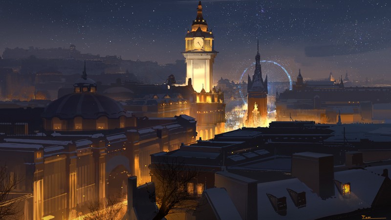 artwork, digital art, landscape, city
