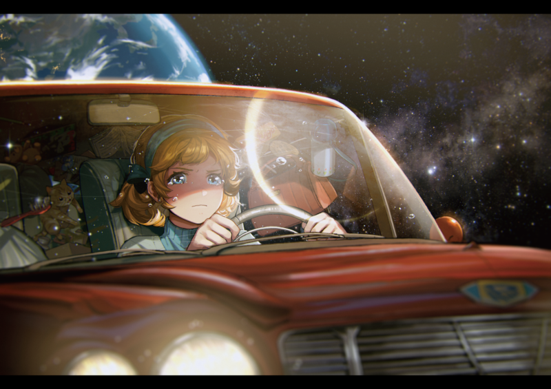 artwork, digital art, anime girls, space