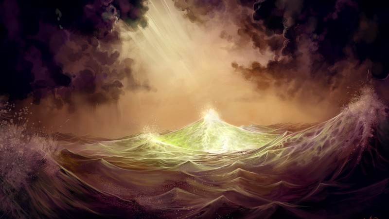 sea, clouds, waves, sun rays, storm