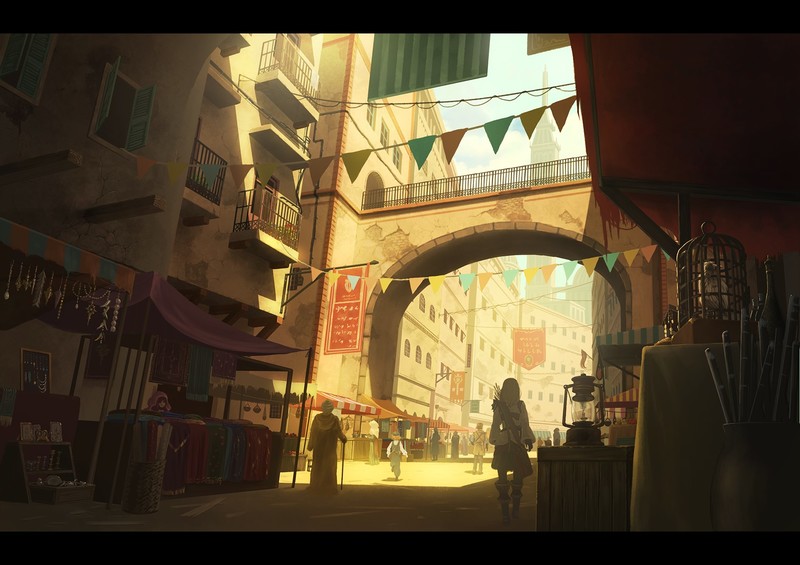 artwork, fantasy art, fantasy city, markets