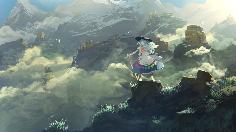 digital art, artwork, anime girls, landscape, Touhou, Hinanawi Tenshi