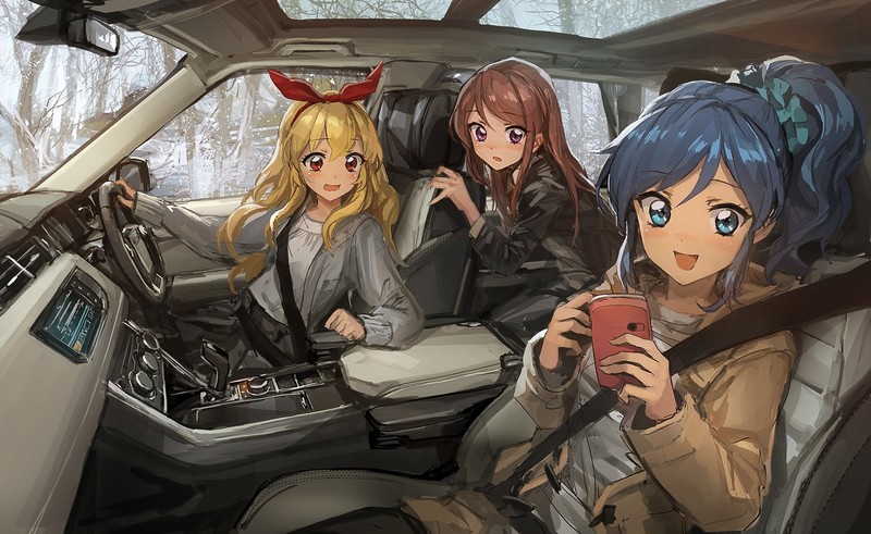 digital art, artwork, anime girls, Range Rover, car, car interior, anime, RHD