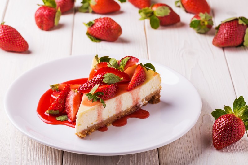 cake, sweets, food, strawberries, mint leaves