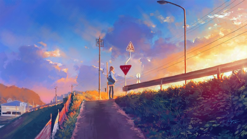 anime, anime girls, sunlight, sky, outdoors