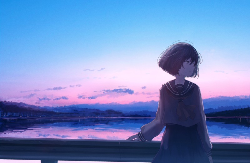 anime, anime girls, sky, alone, outdoors, clouds