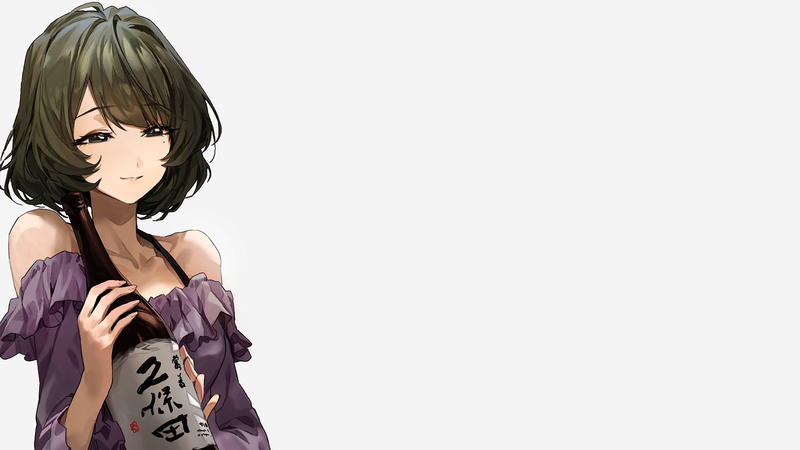 anime, manga, anime girls, simple background, minimalism, short hair, sake, THE