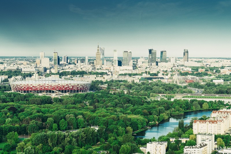 Warsaw, skyline, skyscraper, Poland, football stadium, stadium