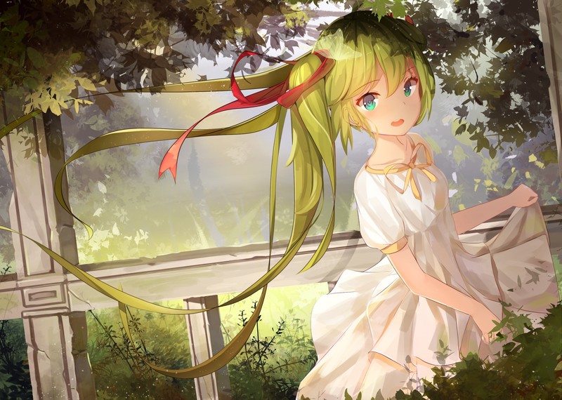 anime, anime girls, blonde, blue eyes, long hair, plants