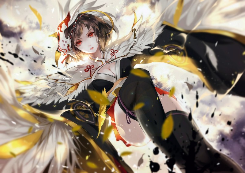 anime, anime girls, red eyes, colorful, fantasy art, fantasy girl, dark hair