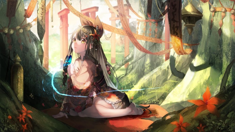 anime, anime girls, yellow eyes, dark hair, fantasy girl, fantasy art