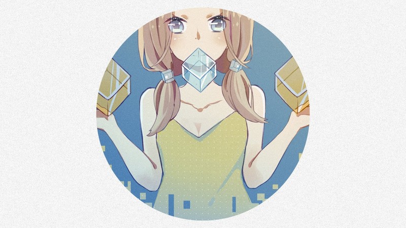 album covers, tank top, anime girls, blue eyes, brunette, cube