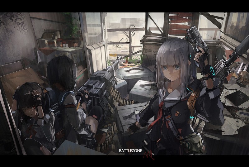 anime girls, digital art, artwork, science fiction
