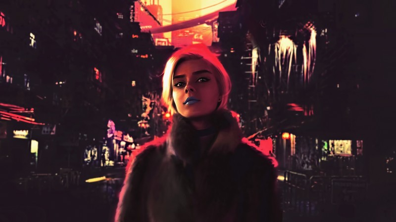 fantasy art, artwork, fan art, science fiction, concept art, dark, digital art, night, women, people, face, Kelly Cox, portrait, futuristic city, cyberpunk, cyber