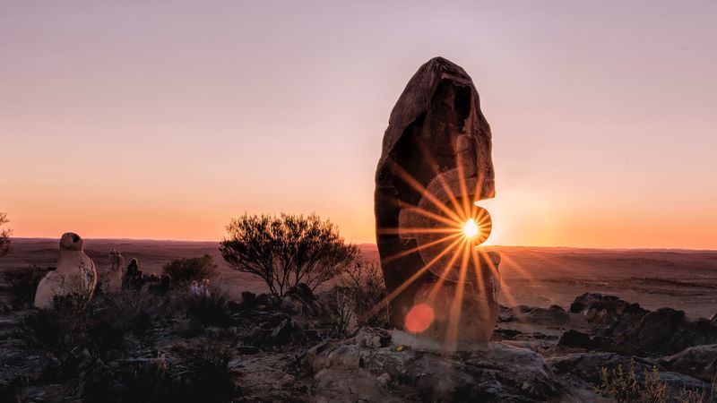 stone, rock, sun, sunlight, sunset, 4k