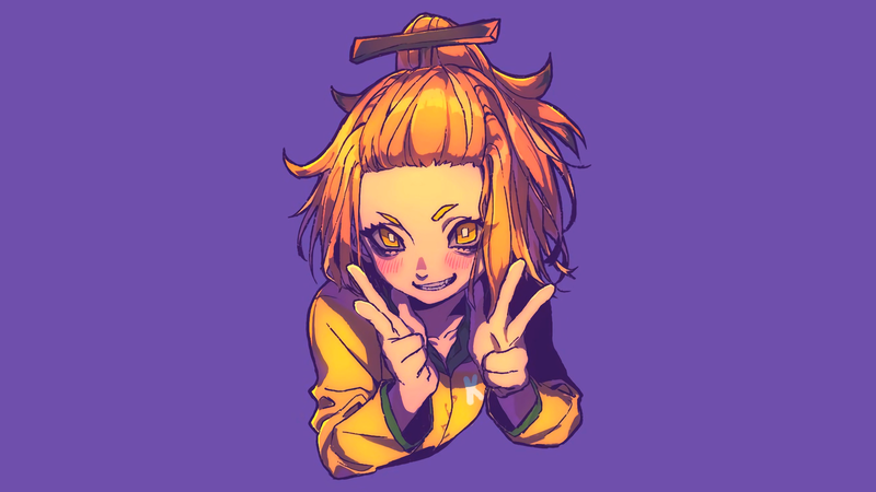 anime, manga, anime girls, simple background, minimalism, purple background, yellow eyes