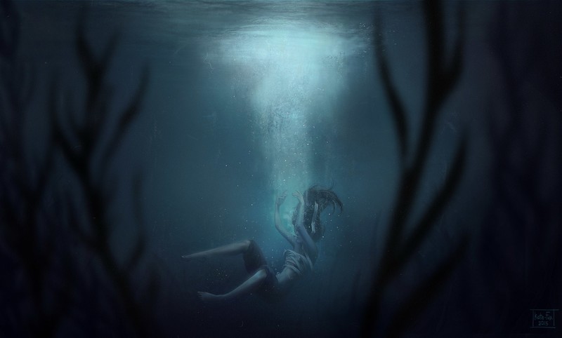 water, digital art, drowning, women