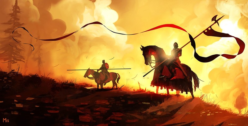 Dominik Mayer, fantasy art, banner, knight