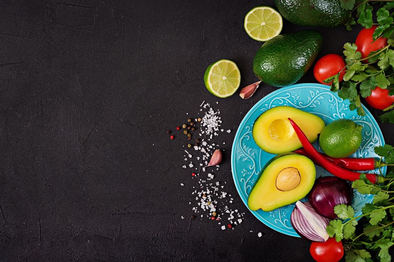 still life, vegetables, food, Avocado, lime, Garlic, salt, Pepper, red onion, tomatoes, cilantro, chilli peppers