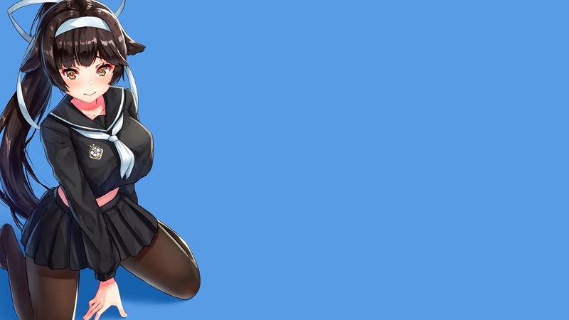 anime, manga, anime girls, simple background, minimalism, schoolgirl, blue background, Takao (Azur Lane)