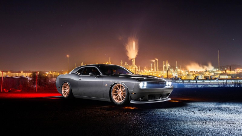 car, colored wheels, Chevrolet Camaro, front angle view, night, outskirts