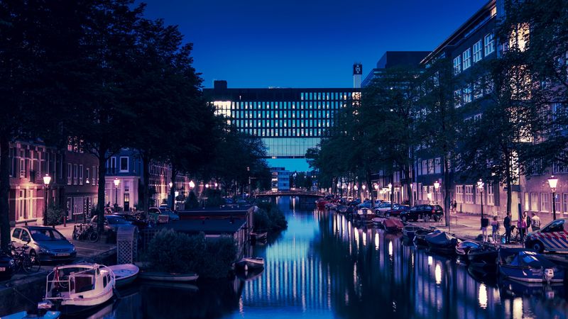 city, canal, night, water, buildings, 4k