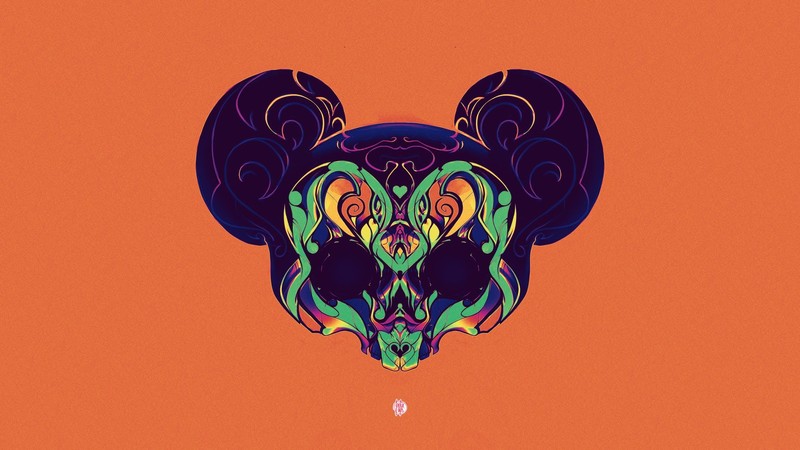 Mickey Mouse, skull, simple background