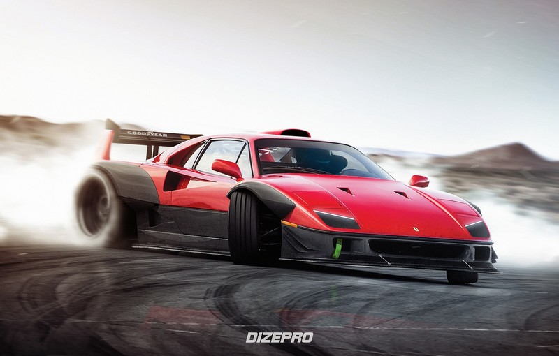car, red cars, vehicle, Dmitry Shulgin, Ferrari, Ferrari F40, pop-up headlights