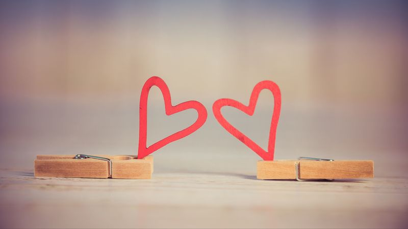 hearts, clothespins, macro, love, 4k