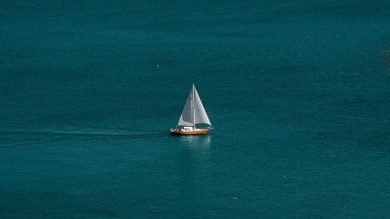 sea, boat, sailboat, water, horizon, 4k