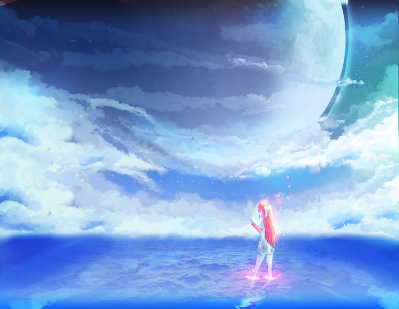 artwork, digital art, painting, anime girls, shelter, Rin (Shelter), clouds, water
