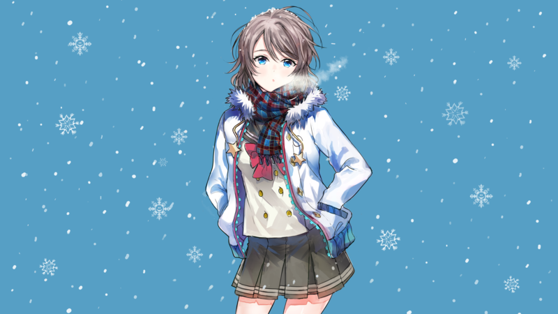 anime, anime girls, simple background, Love Live! Sunshine, Watanabe You, winter, Love Live!