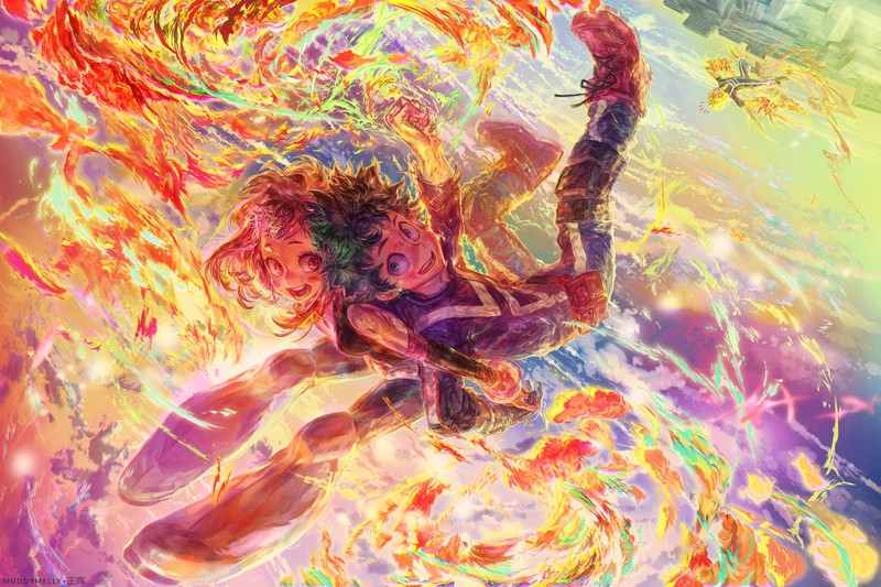 Boku no Hero Academia, anime, artwork, digital art, Izuku Midoriya, Midoriya Izuku, Uraraka Ochako