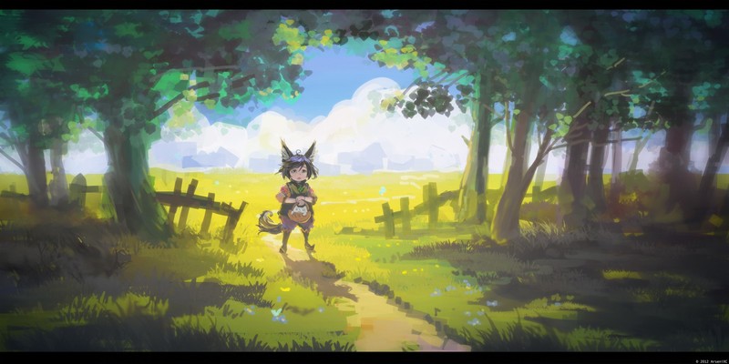 digital art, artwork, anime girls, sky, forest, nature
