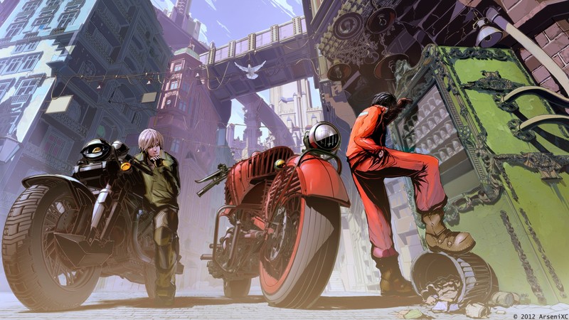 digital art, artwork, city, urban, motorcycle, vehicle, street, Akira, ArseniXC