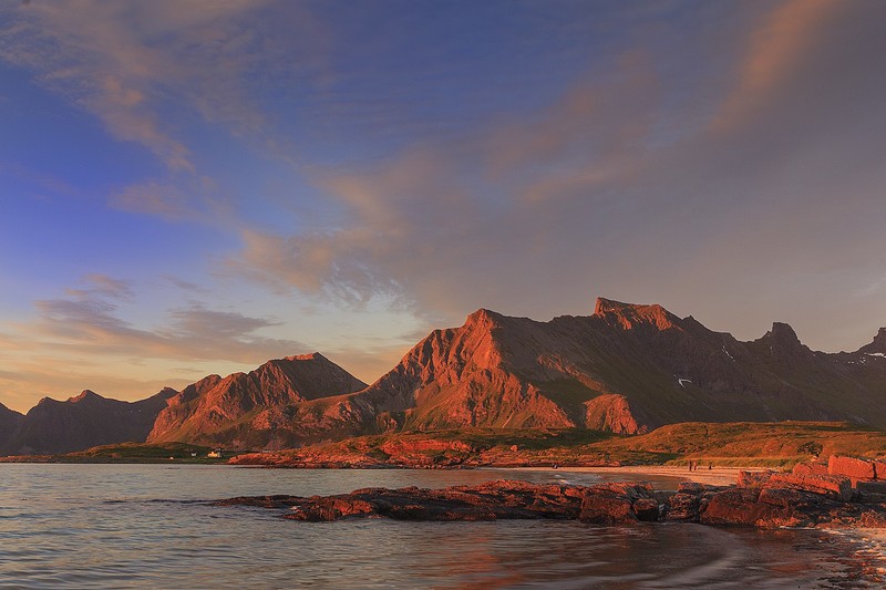 Lofoten Islands, landscape, Norway, sunset, mountains, coast