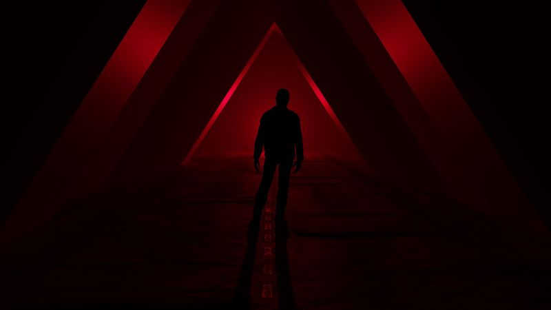 silhouette, triangles, red, dark, black, 4k