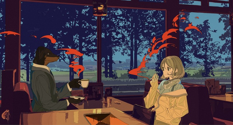 digital art, artwork, anime girls, interior, room, landscape