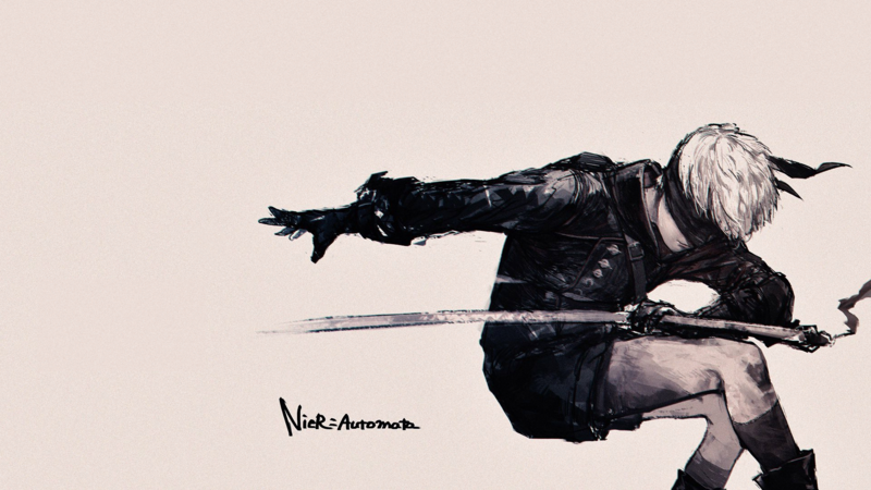 digital art, artwork, android robot, robot, futuristic, science fiction, weapon, sword, video game art, Nier: Automata, 9S, NieR
