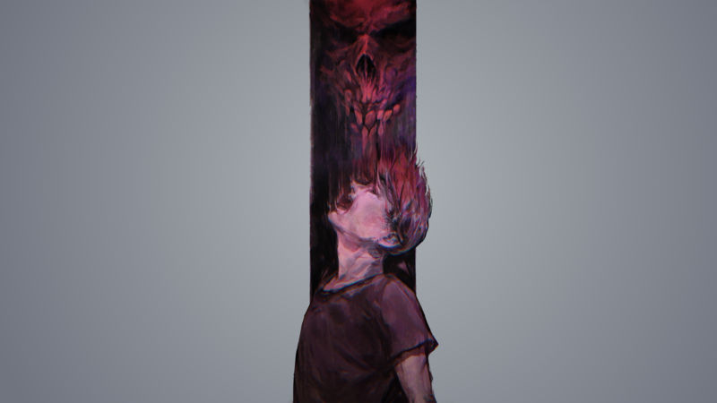 digital art, artwork, men, skull, horror, red