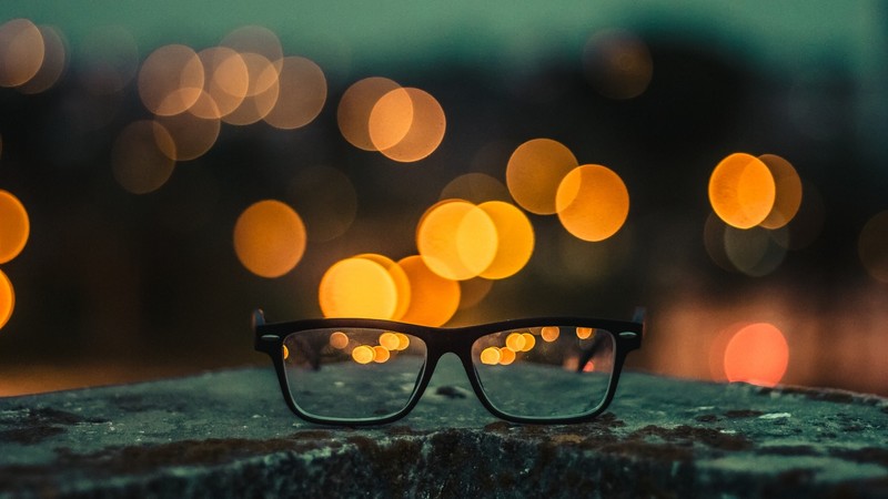 glasses, lights, lens flare, night