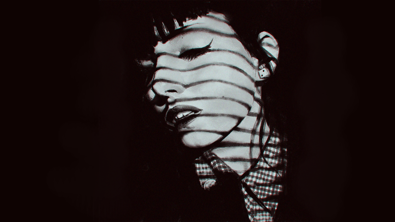 digital art, artwork, grey, portrait, brunette, closed eyes, face, open mouth, women