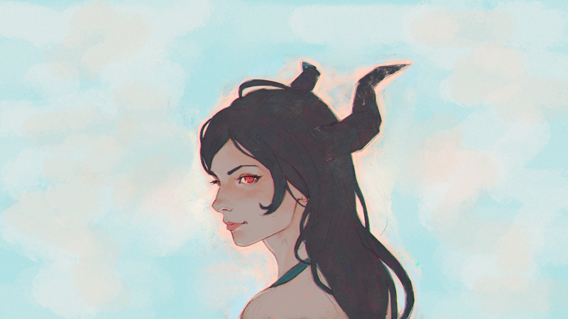 digital art, fantasy art, artwork, original characters, women, horns, red eyes, brunette