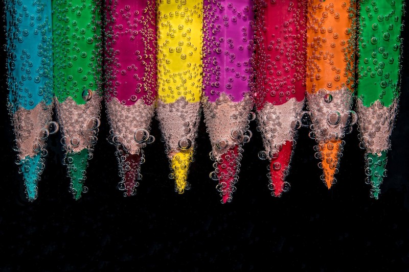 pencils, colorful, underwater