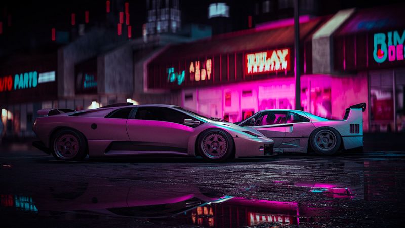 car, sports car, neon, backlight, street, 4k