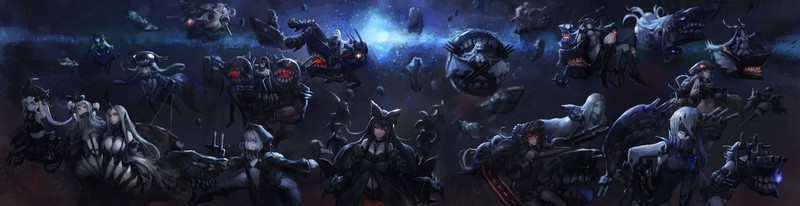 Kantai Collection, anime girls, anime, dark, ultra-wide