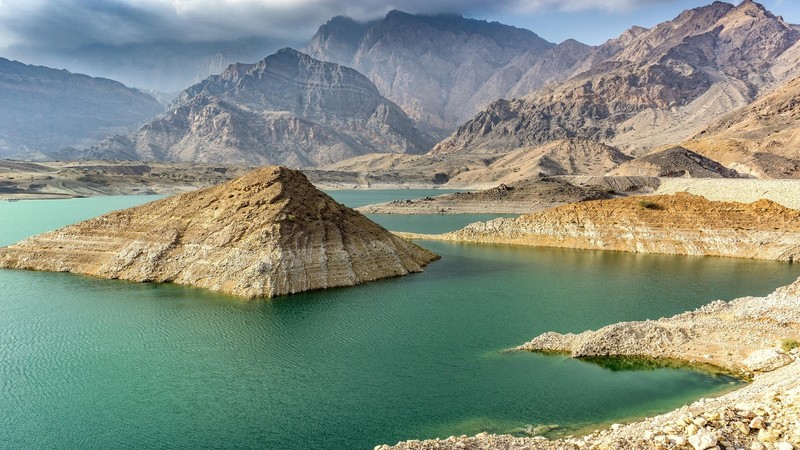 Oman, mountains, lake, Reservoir, landscape, water