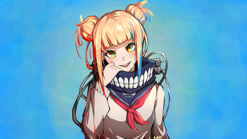 digital art, anime girls, fantasy art, artwork, schoolgirl, minimalism, Boku no Hero Academia, Himiko Toga, frontal view, Head tilt