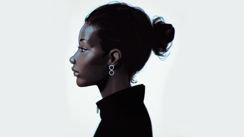 digital art, anime girls, fantasy art, artwork, original characters, ebony, black women, profile